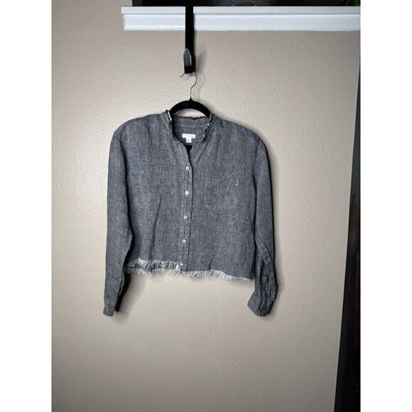 J. Jill Women's Black‎ Blouse Size XS long sleeve linen cropped short - Picture 1 of 7